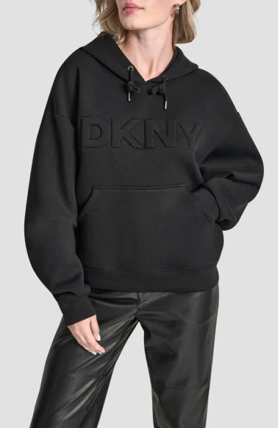 Dkny Embossed Logo Scuba Knit Hoodie In Black