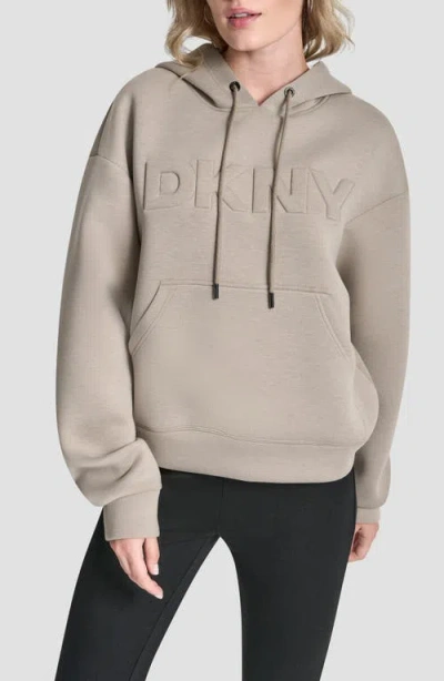 Dkny Embossed Logo Scuba Knit Hoodie In Brown