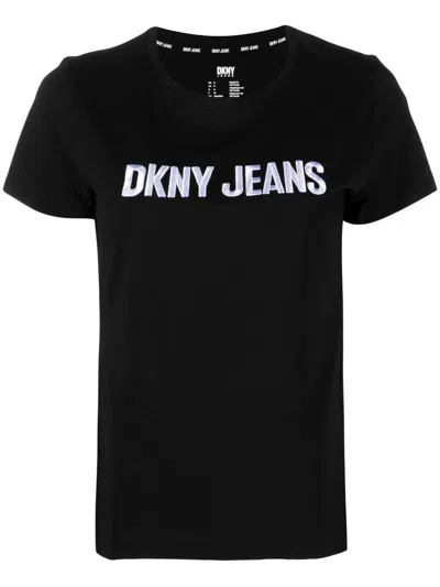 Dkny Embossed-logo Short-sleeve T-shirt In Black