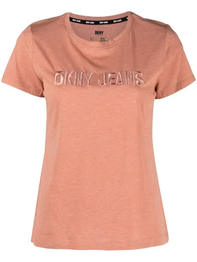 Dkny Embossed-logo Short-sleeve T-shirt In Pink