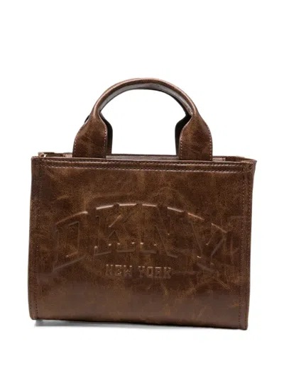 Dkny Embossed-logo Leather Tote Bag In Brown