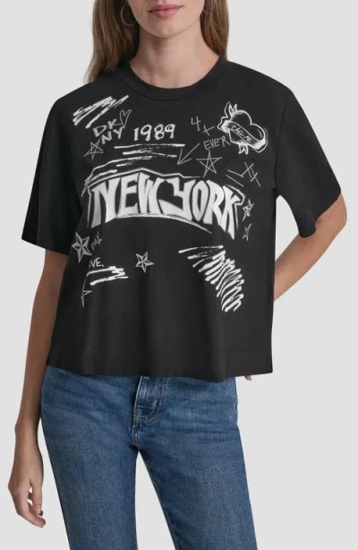 DKNY DKNY EMBROIDERED 1989 NOTEBOOK SCRIBBLES GRAPHIC T-SHIRT