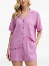 Dkny Embroidered Linen-blend Shorts Pyjama Set In Purple