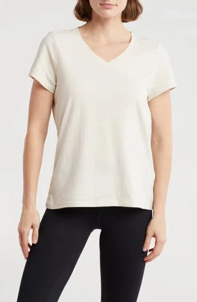 Dkny Embroidered Logo V-neck T-shirt In Light City Khaki