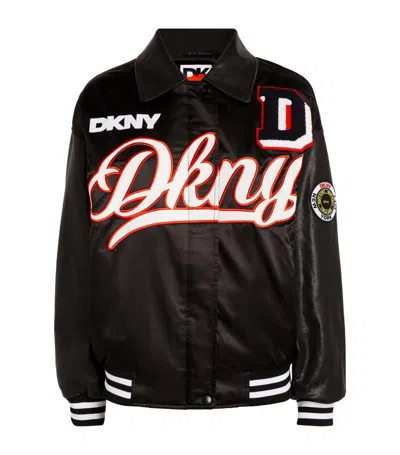 Dkny Embroidered Patchwork Varsity Jacket In Black