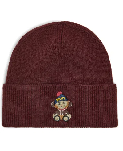 Dkny Embroidered Ribbed-knit Great Ape Beanie In Cabernet