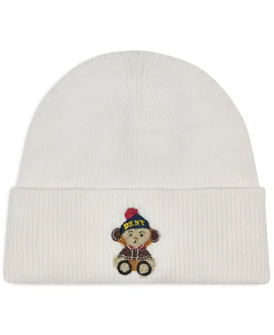 Dkny Embroidered Ribbed-knit Great Ape Beanie In Ivory