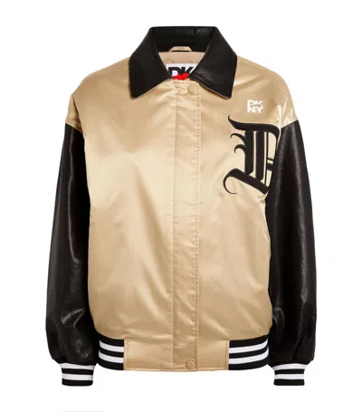 Dkny Embroidered Varsity Jacket In Beige