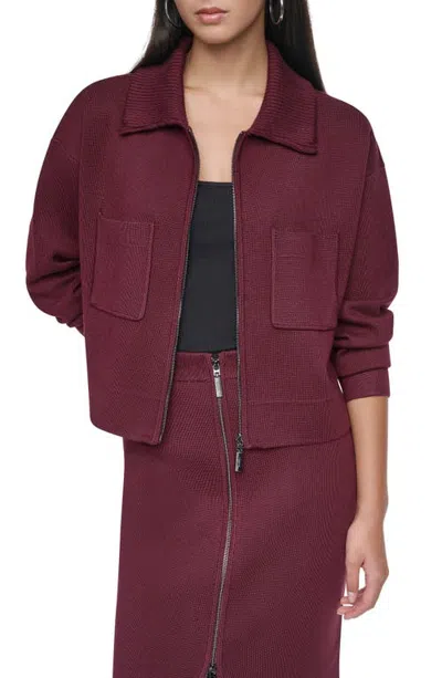 Dkny Essentials Zip Up Sweater Jacket In Burgundy
