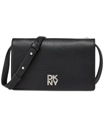 Dkny Etta Mini Wallet On A String In Black,silver