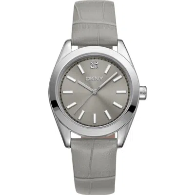 Dkny Everyday Leather Strap Watch, 32mm In Gray