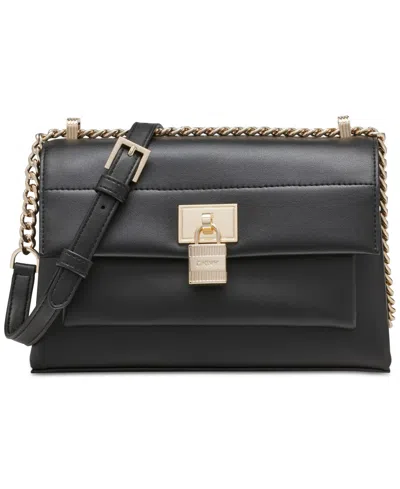 Dkny Evie Small Leather Flap Crossbody In Black,gold
