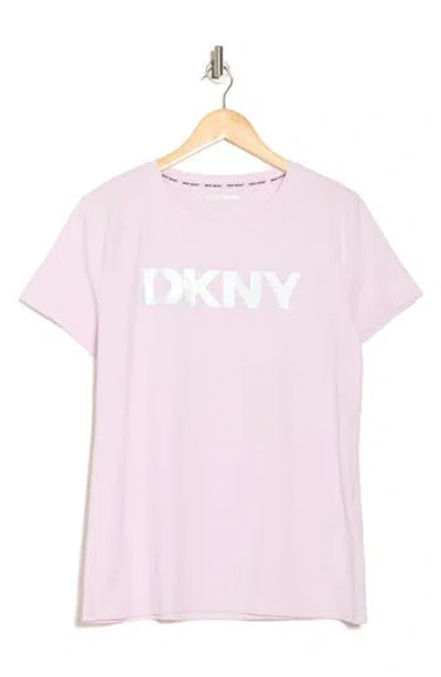 Dkny Exploded Foil Logo Stretch Cotton Graphic T-shirt In Bliss/silver