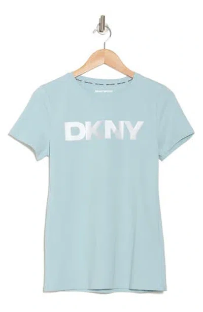 Dkny Exploded Foil Logo Stretch Cotton Graphic T-shirt In Mineral/silver