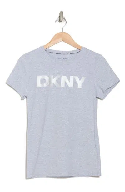Dkny Exploded Foil Logo Stretch Cotton Graphic T-shirt In Pearl Heather Grey/silver