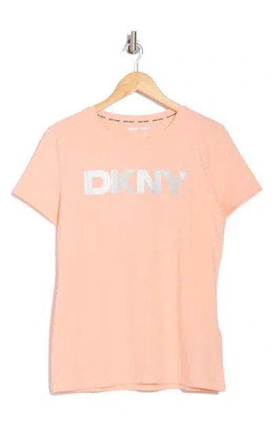 Dkny Exploded Foil Logo Stretch Cotton Graphic T-shirt In Tropical Peach