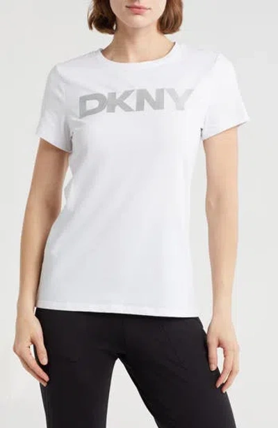 Dkny Exploded Foil Logo Stretch Cotton Graphic T-shirt In White/silver