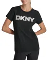 Dkny Women's Active Rhinestone-logo Distressed Crewneck Cotton T-shirt
