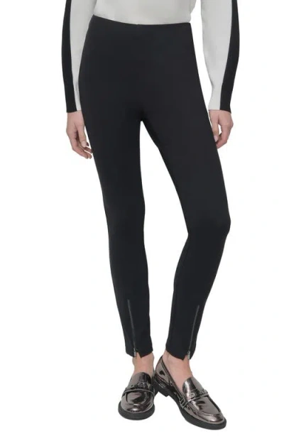 Dkny Exposed Zip Hem Ponte Pants In Black