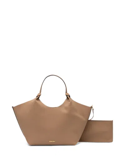 Dkny Extra Large Paula Logo-plaque Pebbled Tote Bag In Neutral