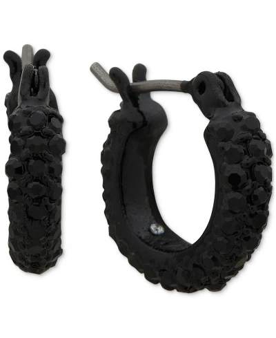 Dkny Extra-small Pave Crystal Hoop Earrings, 0.35" In Black