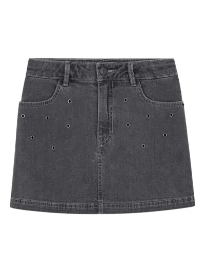 Dkny Kids' Eyelet-embellished Denim Skirt In Gray