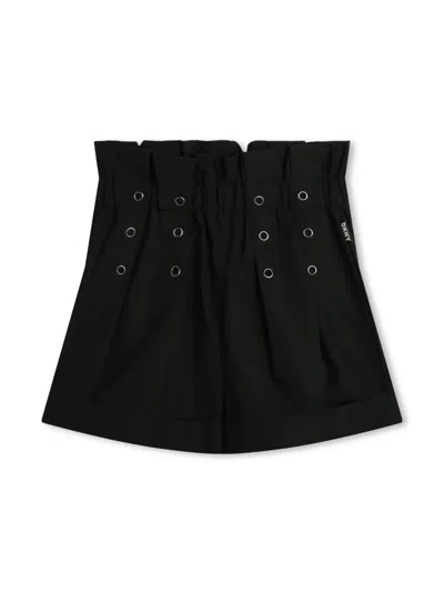 Dkny Kids' Eyelet-embellished High-waisted Shorts In Black