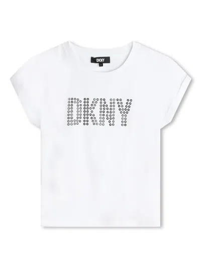 Dkny Kids' Eyelet-logo Cotton T-shirt In White