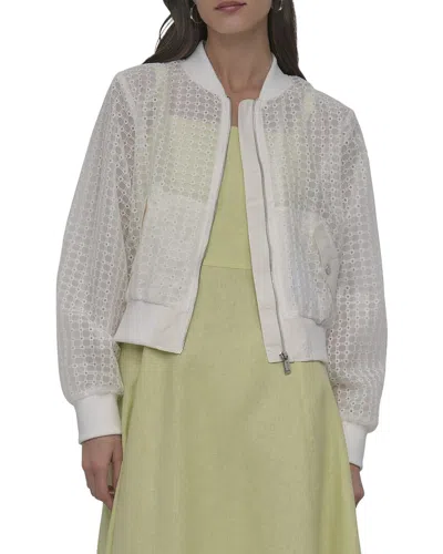 Dkny Eyelet Organza Bomber Jacket In White