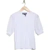Dkny Puff Sleeve Mixed Media Henley Top In Clover White