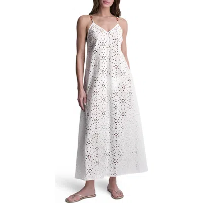 Dkny Eyelet V-neck Cover Up Maxi Dress In White