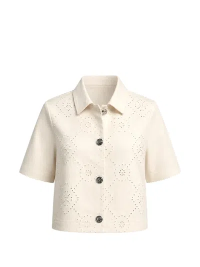 Dkny Eyelet-detail Short-sleeve Shirt In Neutral