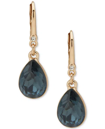 Dkny Faceted Stone Gold-tone Teardrop Earrings In Blue