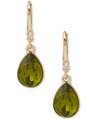 Dkny Faceted Stone Gold-tone Teardrop Earrings In Green