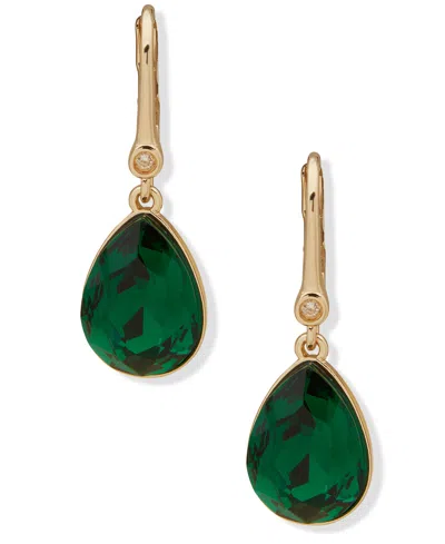 Dkny Faceted Stone Gold-tone Teardrop Earrings In Green
