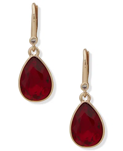 Dkny Faceted Stone Gold-tone Teardrop Earrings In Red