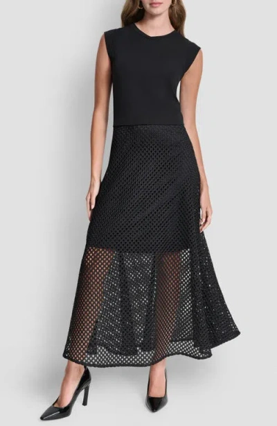 Dkny Fauchet Mixed Media Maxi Dress In Black