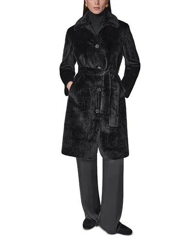 Dkny Faux Fur Belted Coat In Black