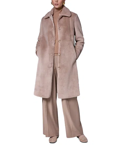 Dkny Faux Fur Belted Coat In Brown