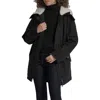 Dkny Faux Fur Lined Hooded Softshell Parka In Black