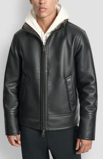 Dkny Faux Fur Lined Pebble Jacket In Black