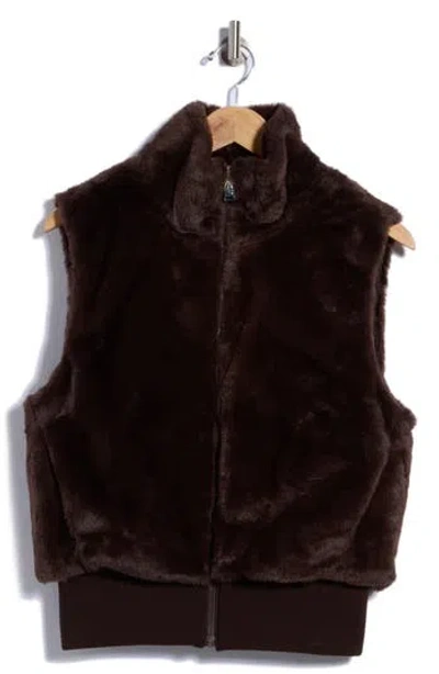 Dkny Faux Fur Mock Neck Vest In Brown