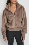 Dkny Faux Fur Zip Jacket With Removable Hood In Brown
