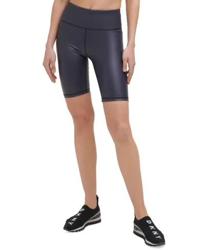 Dkny Faux Leather Bike Shorts In Midnight In Black
