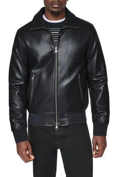 Dkny Faux Leather Bomber Jacket In Black