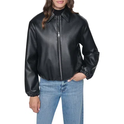 Dkny Faux Leather Bomber Jacket In Black
