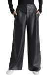Dkny Seam Detail Wide Leg Faux Leather Pants In Black