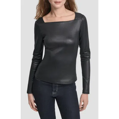 Dkny Faux Leather Knit Top In Black