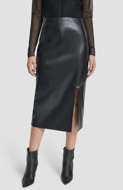 Dkny Faux Leather Midi Skirt In Black