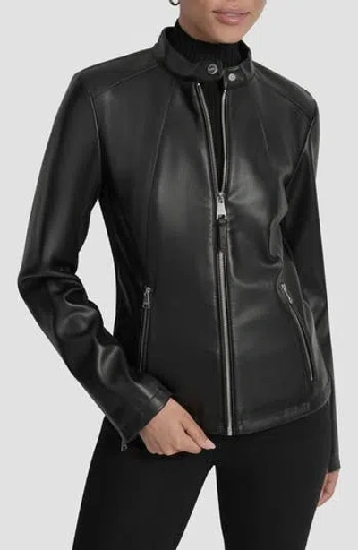 Dkny Faux Leather Moto Jacket In Black